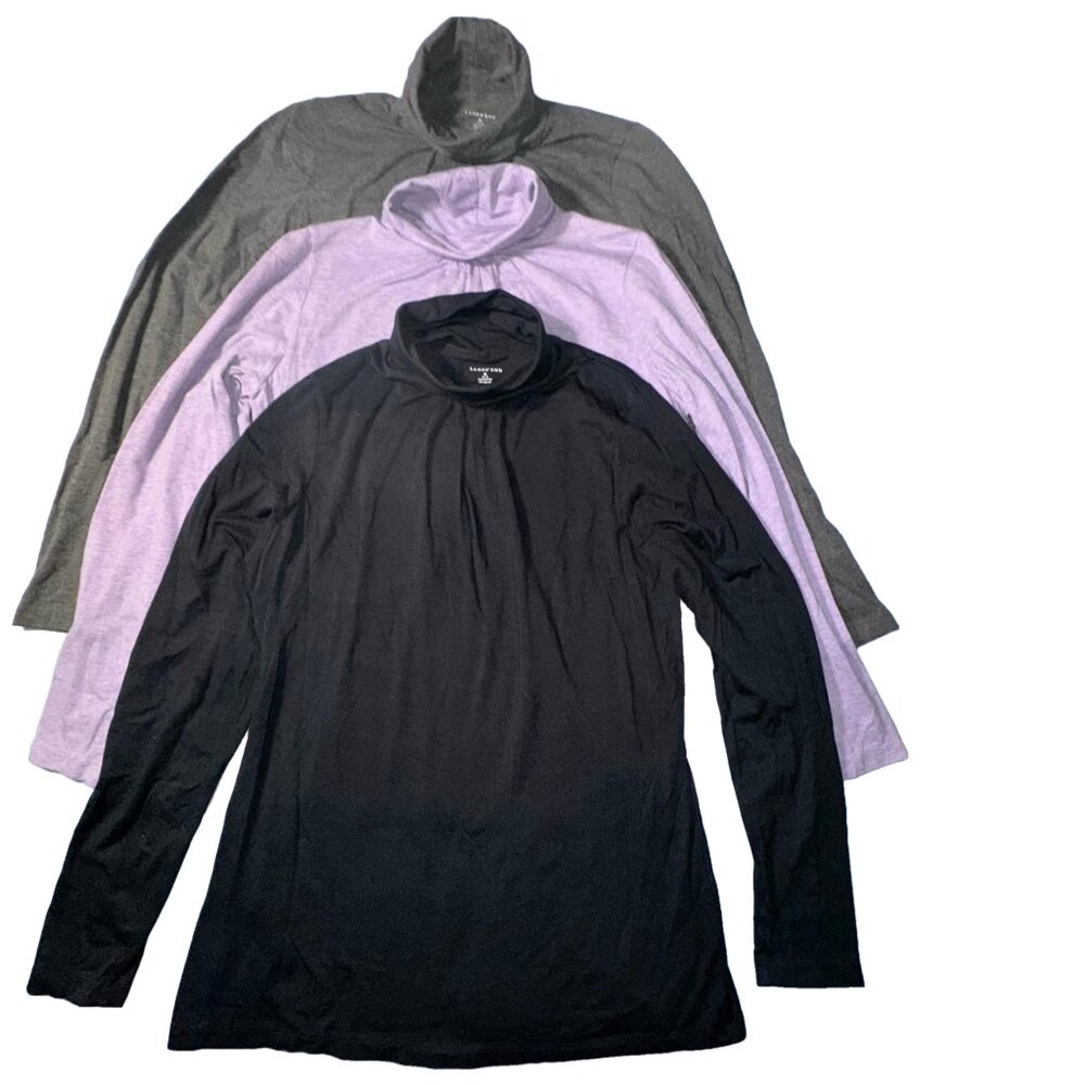 Lands' End Turtleneck Tops, Capsule Wardrobe, Black, Gray, & Lavender, set of 3